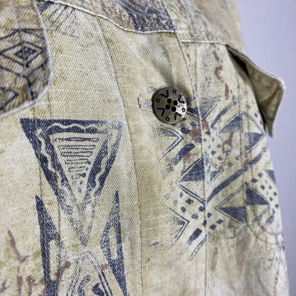 Chicos Denim Jacket Womens 2 Tribal Aztec Button Artsy Boho Lightweight Pockets - Picture 7 of 9